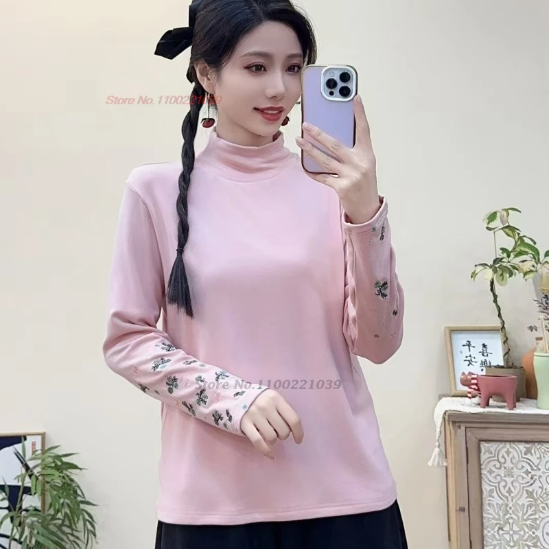 2024 китайская традиционная рубашка на флисовой подкладке национальная цветочная