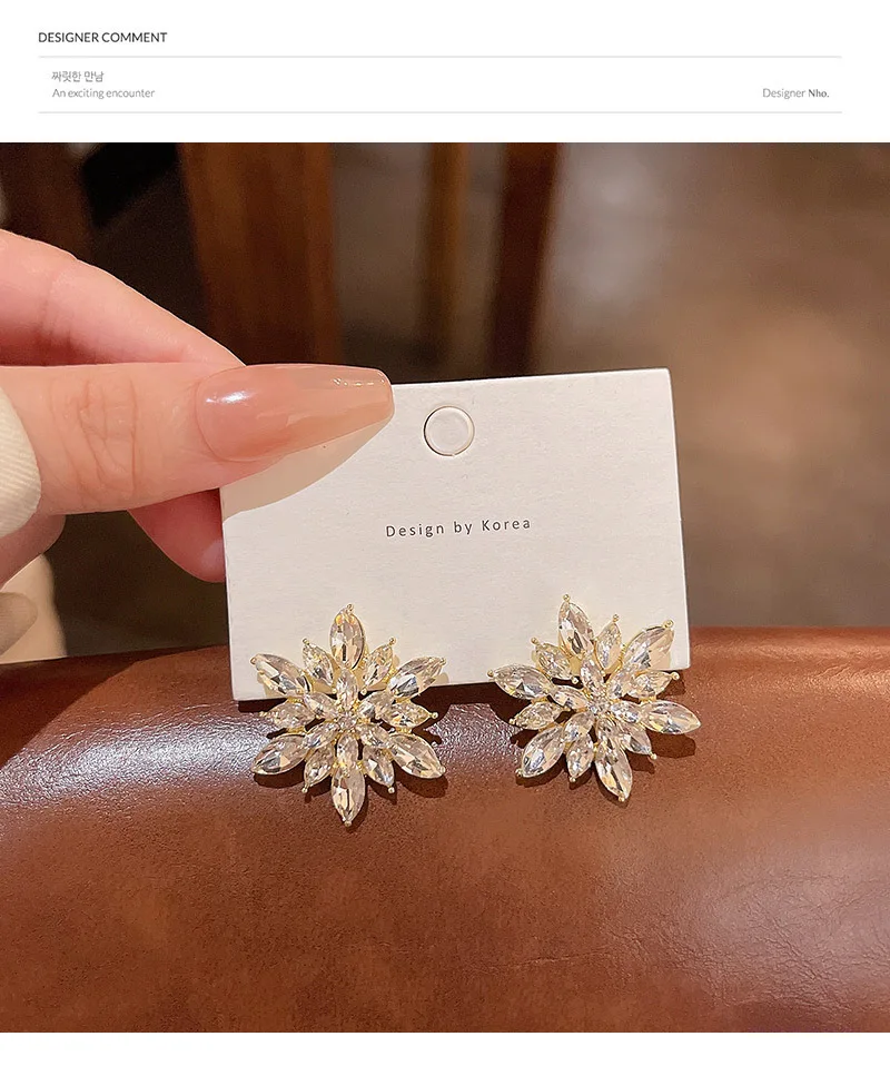 

925 Silver Needle South Korea's new super flash exquisite full drill snow earrings female ins tide exaggerated geometric stud ea