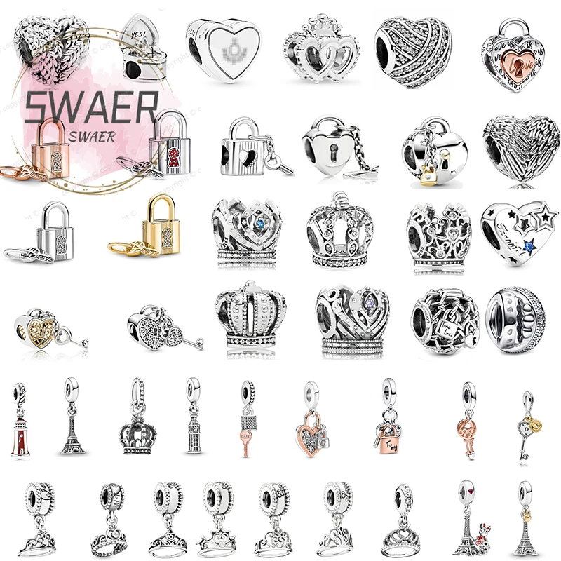 

Высококачественный браслет из серебра 925 пробы в евро-американском стиле с подвеской в виде короны и железной башни Pandorars, Браслет-талисман «сделай сам», подарок для женщин