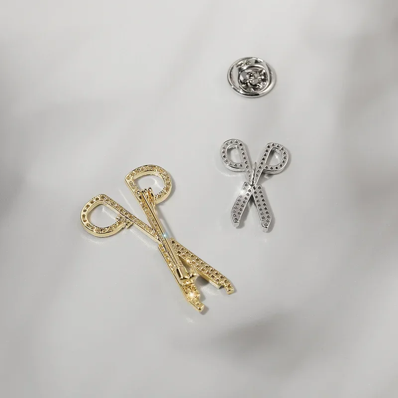Уникальная брошь-ножницы с цирконием маленькая булавка для воротника аксессуары