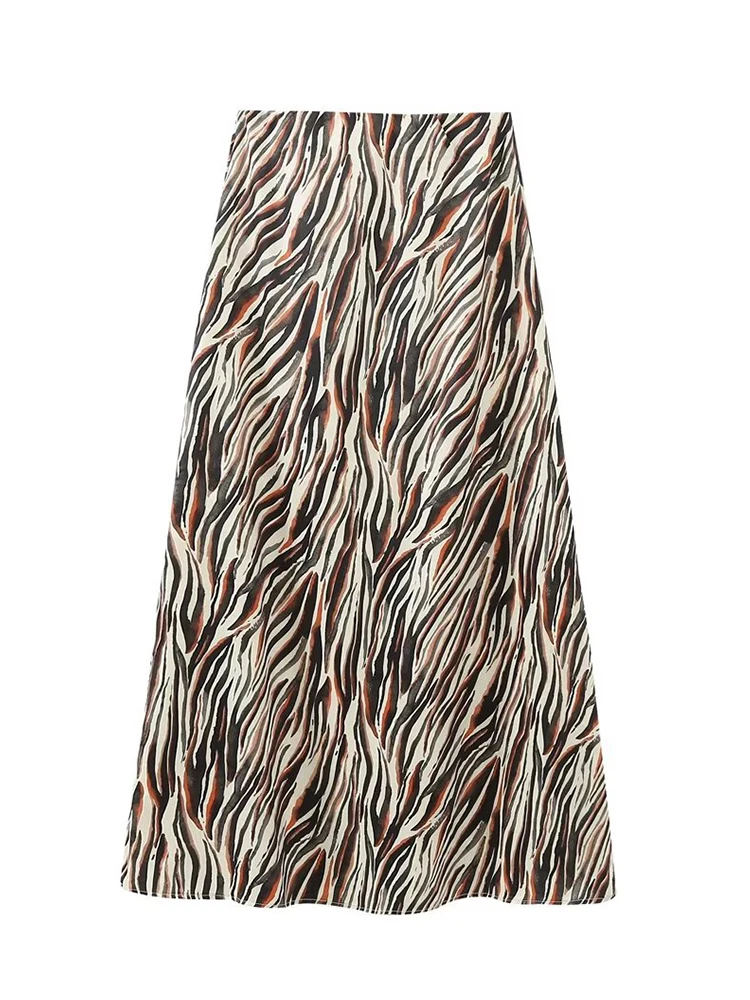 

YENKYE New Fashion Women Vintage Animal Print Long Skirt Elastic High Waist Female A-line Faldas Mujer