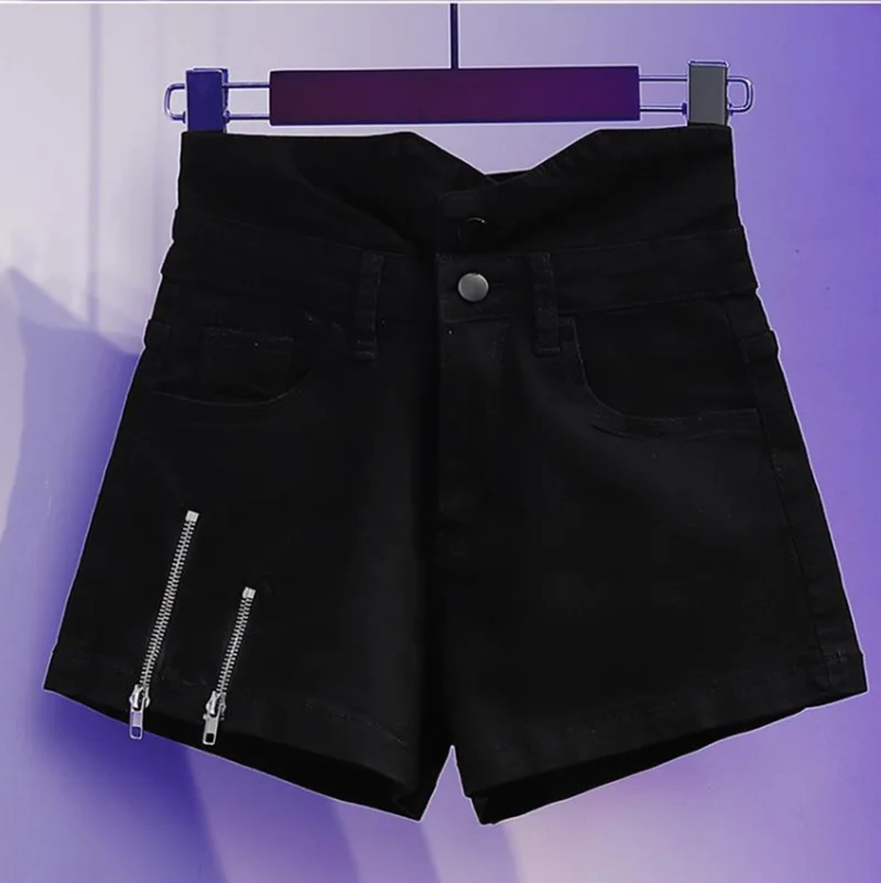 

2022 summer new large size ultra-high waist zipper denim shorts women's loose and thin wide-leg all-match hot pants