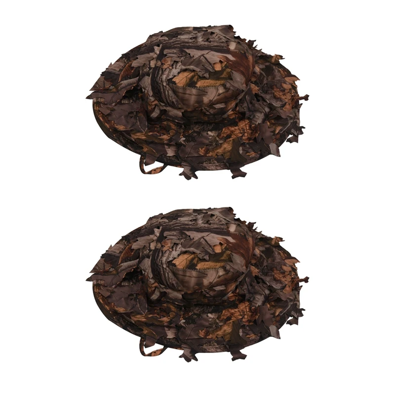 

2X Camouflage Hunting Hat With Bionic 3D Real Tree Leaf Hunting Cap Fishing Hat For Outdoors