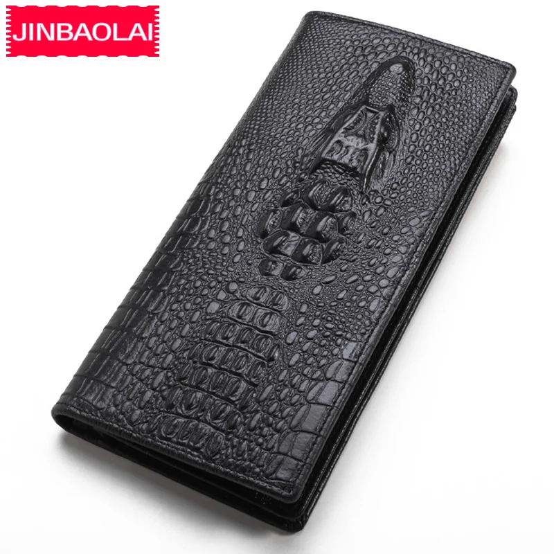 

Длинные кошельки из натуральной кожи для мужчин, кредитница с узором под крокодила, карман для монет, мужской бумажник с кармашком для телефона и фото, брендовый мужской кошелек