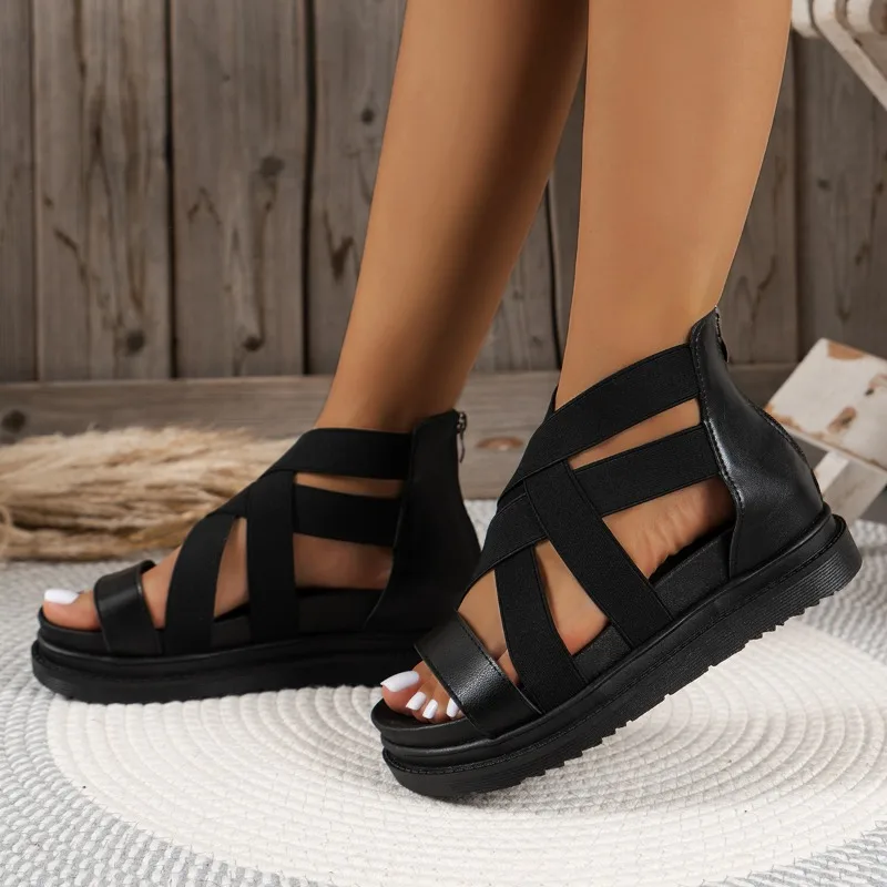 

Женские босоножки 2023, лидер продаж, женские сандалии с открытым носком, летние римские однотонные пляжные сандалии, женские повседневные сандалии на платформе