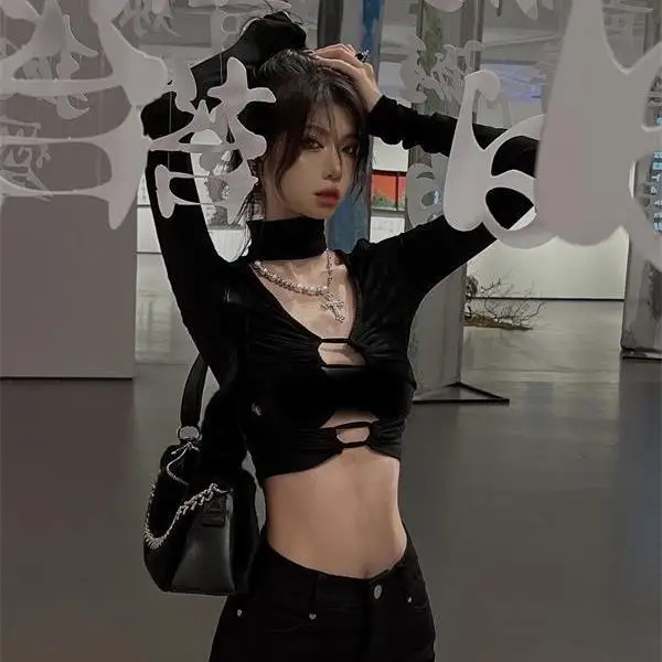 

Осенне-зимняя женская рубашка с длинным рукавом, облегающие сексуальные женские топы с косым воротником, универсальная флисовая короткая ф...