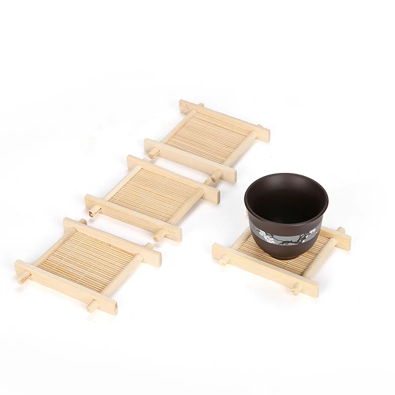 

Natural 100% Bamboo Wood Trays For Tea Trays 7*7cm Creative Chinese Word Jing Concave Cup Mat