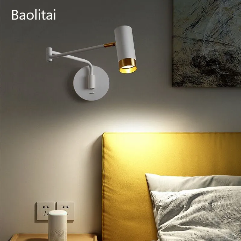 

Nordic Bedside Wall Lamp Led GU10 5W 220V Rotate With Swith Simple Modern Bedroom Study Light