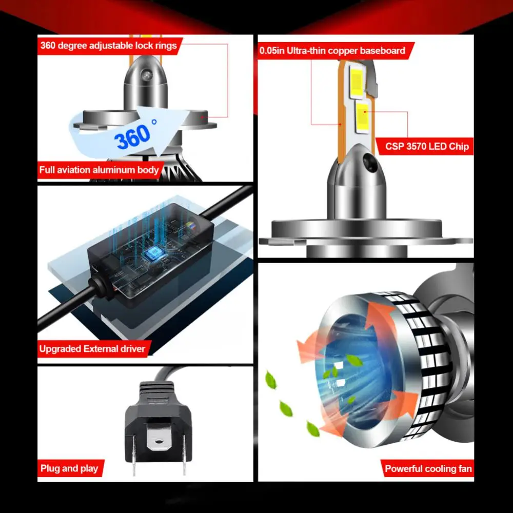 

H4 Plug&play Car Headlights Superbright Led Car Headlight Self-heat Dissipation Auto Headlamp Car Accessories For Car Led Bulb