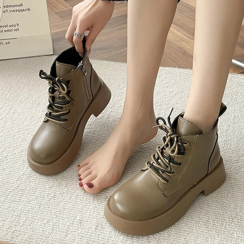 

Женские ботинки челси на плоской подошве, с круглым носком, на шнуровке, до лодыжки, осень 2022