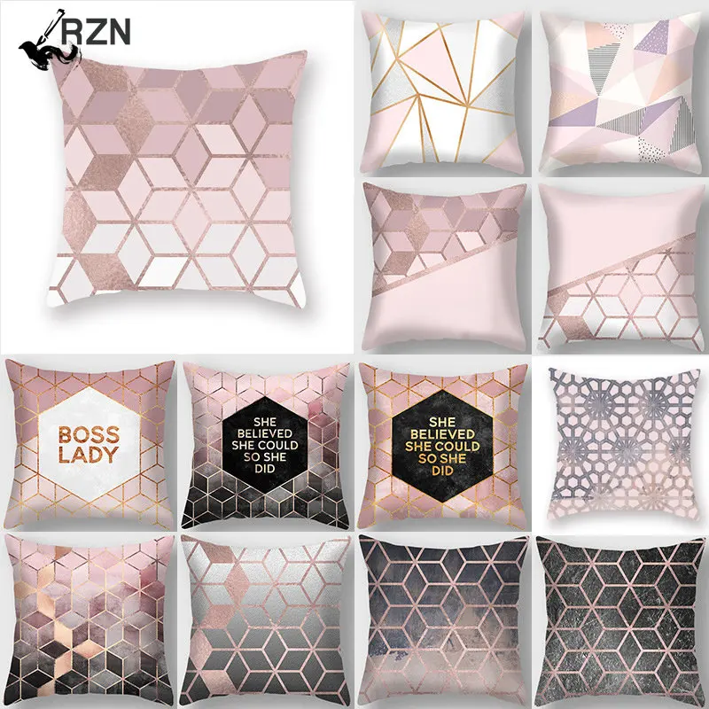 

Скандинавский розовый Золотой геометрический мраморный узор, цветочный чехол для подушки, наволочка для дома, искусственный декор, подарок для детей