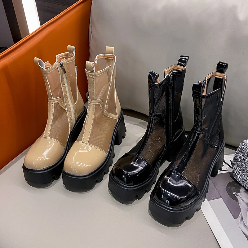 2022 Women's Fashion Chunky Heel Platform Mesh Women's Personality Sandals Summer Designer Breathable High Heels Zipper Sandals