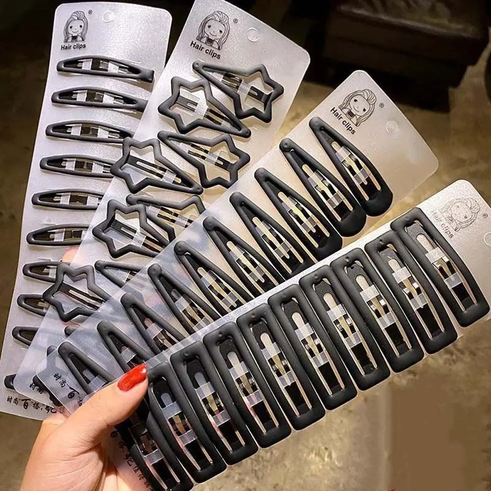 

Korean Headdress Makeup Hair Grip Big Water-drop Shaped Solid Color Black Barrettes Hairpins Set Bangs Clip Hair Clips