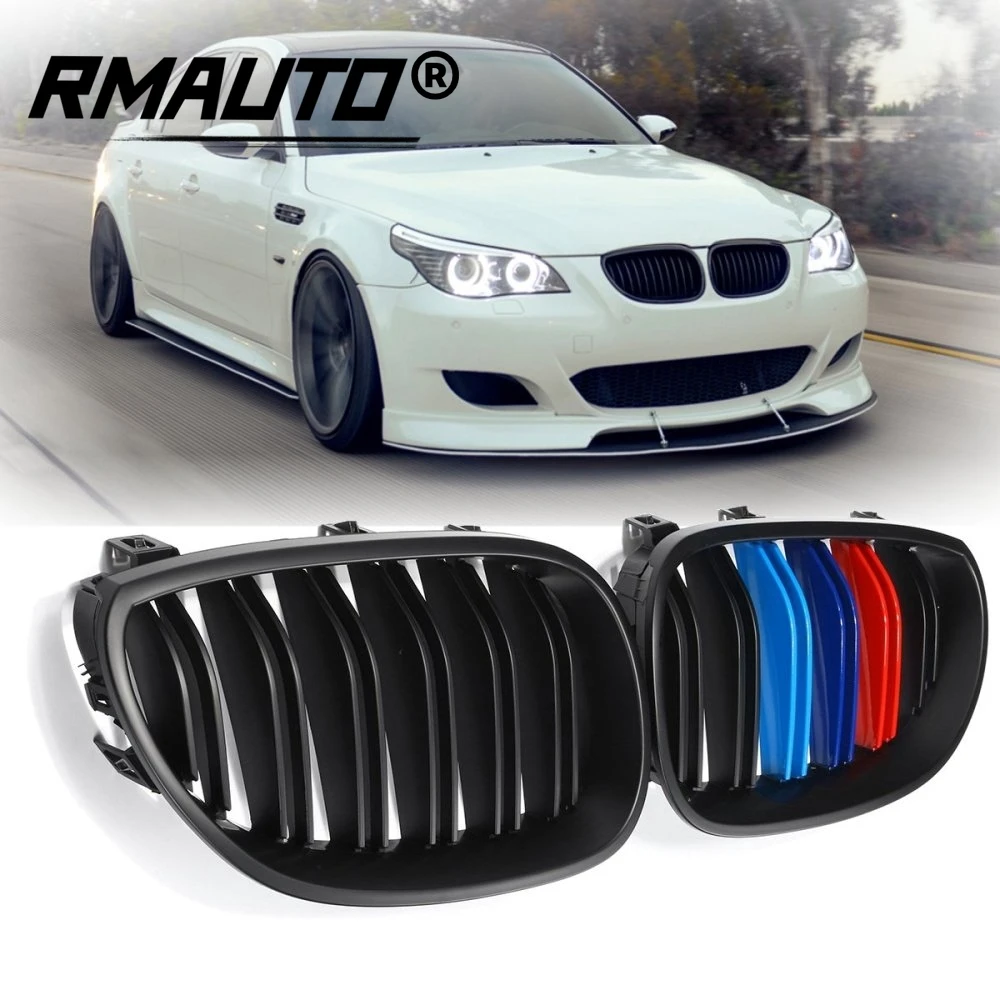 1 Pair M-Color Car Front Bumper Kidney Grill Grille Racing Grills Glossy Black For BMW E60 2003-2010 Car Body Styling Kits