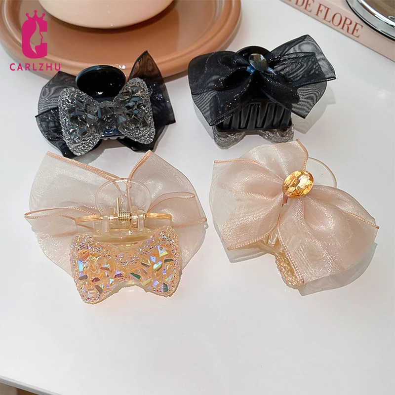 

Заколка для волос с кристаллами для девочек и женщин, Элегантный Ретро зажим для волос из акриловой ткани ручной работы, роскошное Ювелирно...