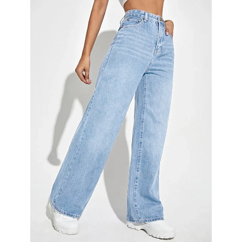2024 новые женские джинсы в стиле ретро с высокой талией удобная прямая