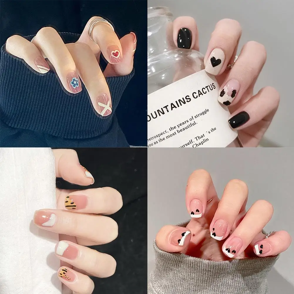 Накладные ногти со съемными короткими круглыми/квадратными блестками 24 шт. |