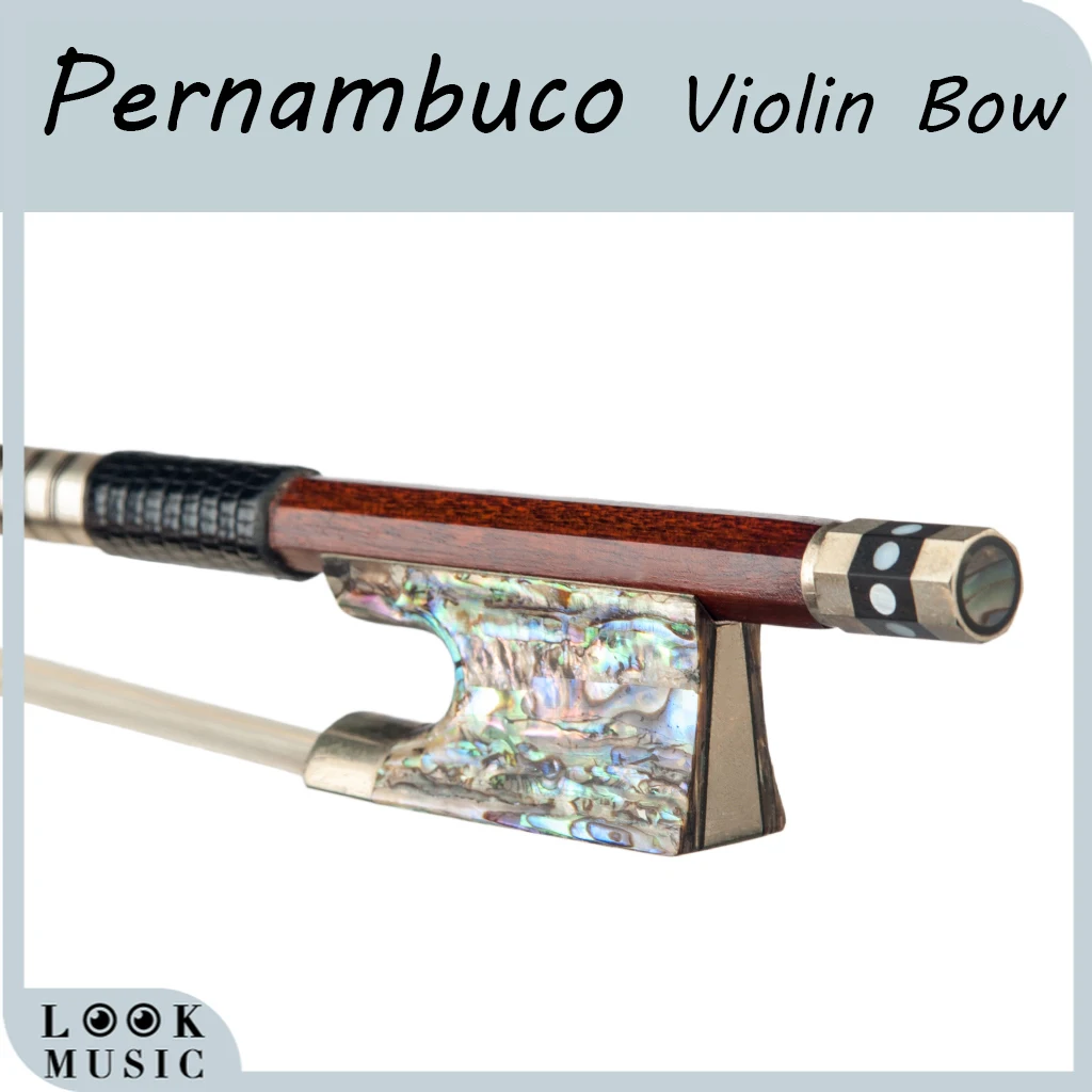 Enlarge Creative 4/4 Violin Bow Pernambuco Bow Round Stick W/Abalone Frog Mongolia Horsehair