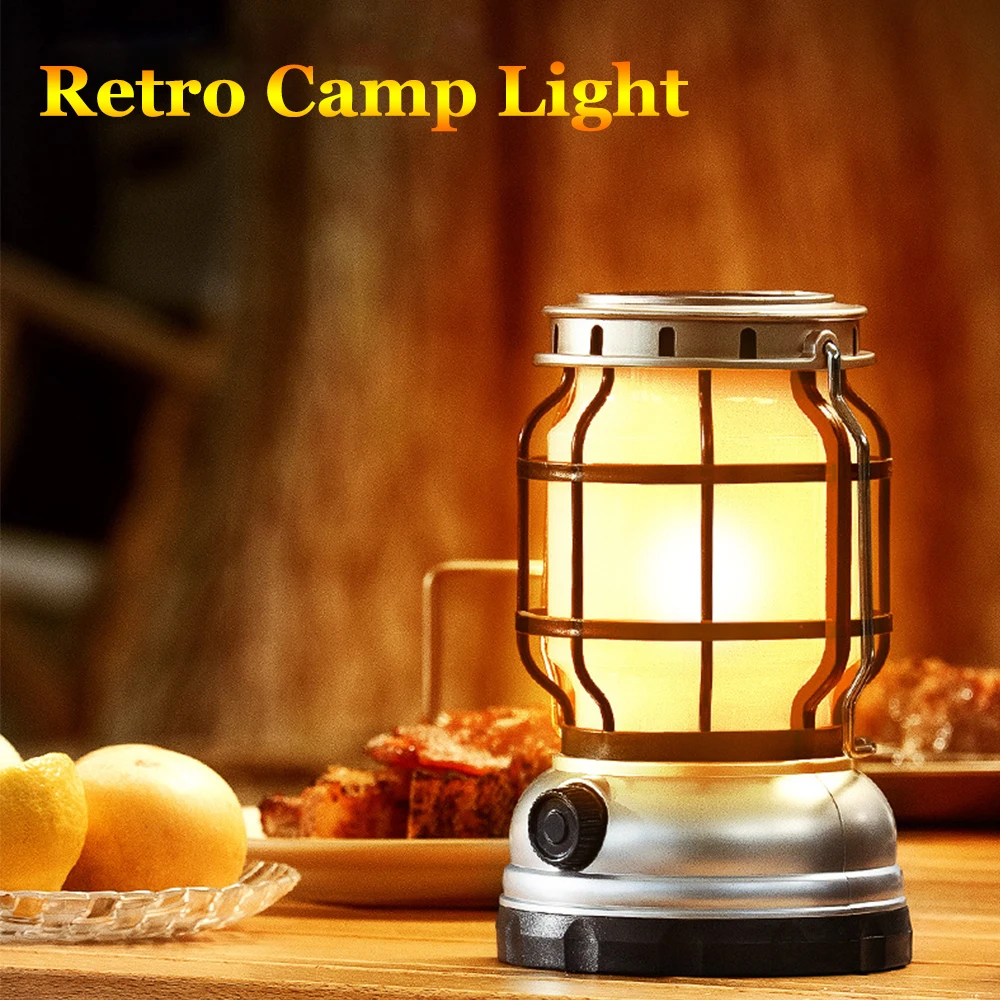 

Retro LED Camping Light Night Light USB+Solar Rechargeable Tent Light Camping Lantern Outdoor Flickering Flame Hanging Lights
