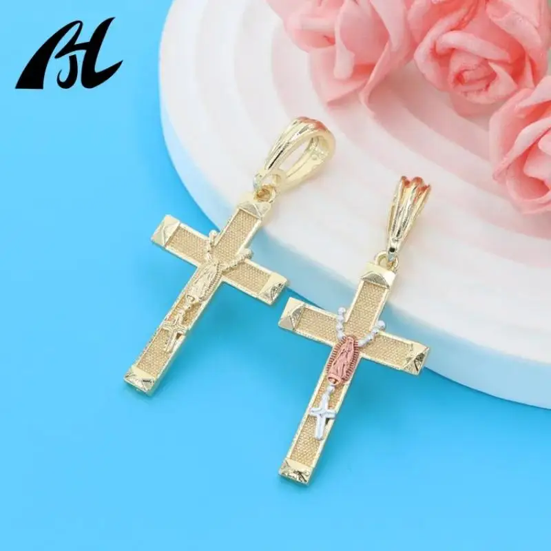 

Latest Charm Oro Laminado 14k Gold Plated Jewelry Virgin Mary Rosary Necklace Pendant Religious Jesus Christ Cross