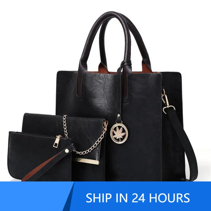 

Fashion 3PCS Women's Bag Set Simple PU Leather Solid Color Handbag Ladies Messenger Bag Shoulder Bag Wallet Bags 40#23