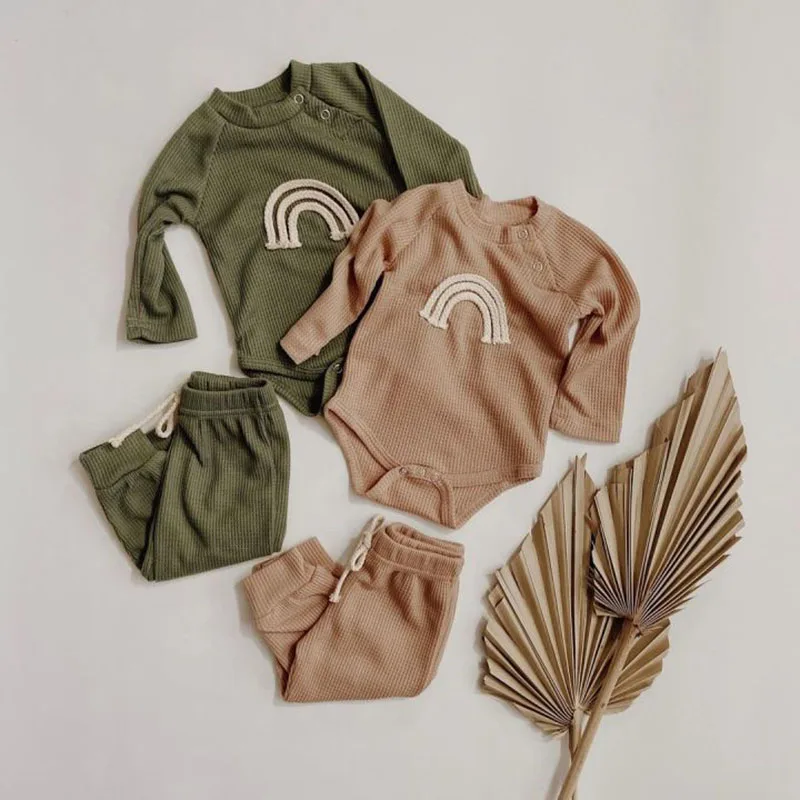 

Baby Outfits Solid Sets Clothing Infant Toddler Newborn Girls Boys Spring Autumn Baby Girl Boy Long Sleeve Romper Pants 0-24M
