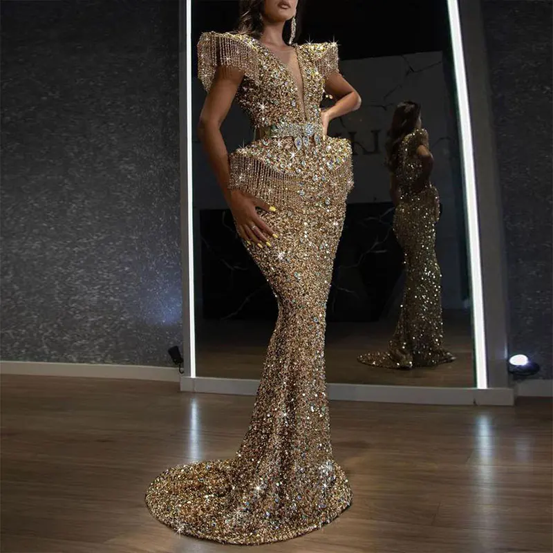 Luxury Evening Dress Long Deep V Neck Mermaid High Waist Floor-Length Gown 2022 Ever Pretty of Gorgeous Prom Party Women Dress