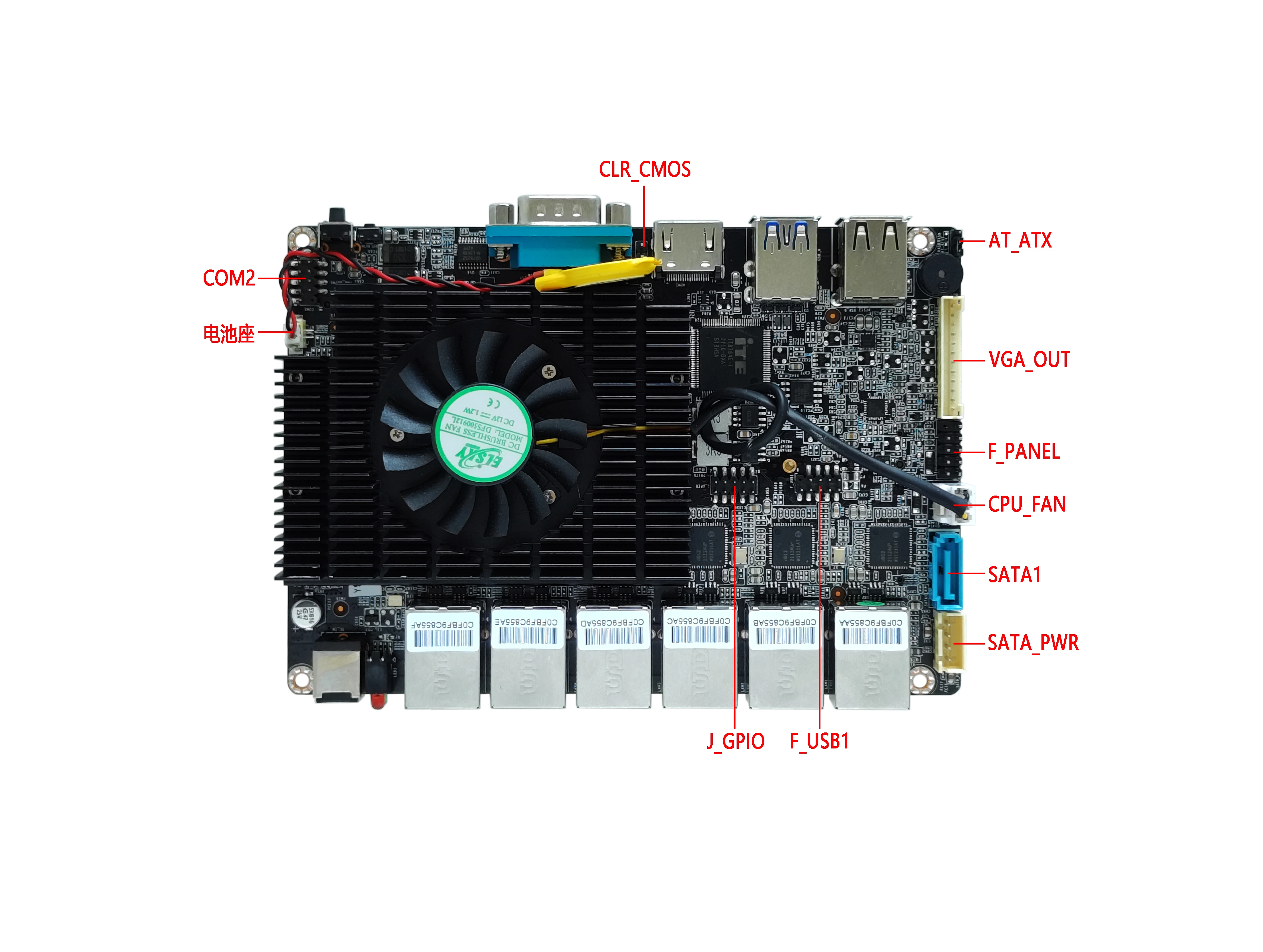 Фото Тонкая безвентиляторная материнская плата Mini ITX с 6 LAN портами (6*1GbE), 4 USB, поддержкой Mini-PCIE, Wi-Fi и 4G/3G для серверов или фаерволлов №2