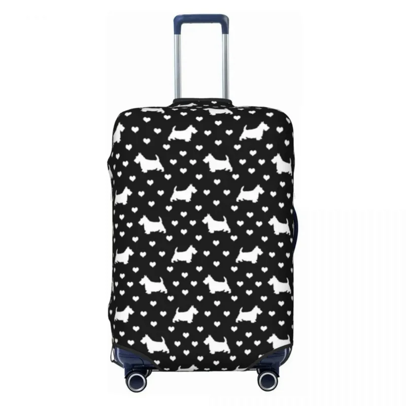 

Black And White Scottish Terriers Hearts Travel Luggage Cover Dust Proof Scottie Dogs Suitcase Cover Protector Fit 18-32 Inch