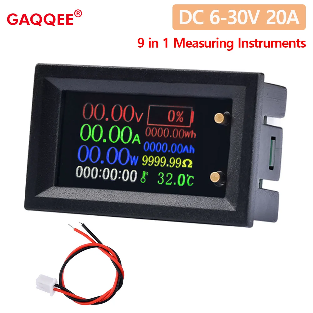 

DC 30V 20A Digital Voltmeter Ammeter 9 in 1 Multifunction Tester IPS Voltage Current Power Energy Battery Electricity Test Meter