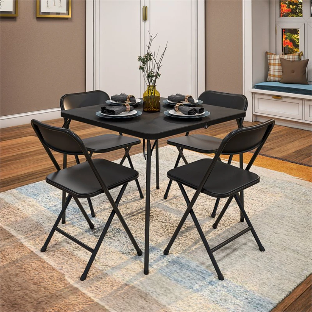 

Solid Resin Folding Table & Chair Dining Set, Black, Indoor & Outdoor, Perfect for Everyday Use, Hosting, Night, or Holiday Cel