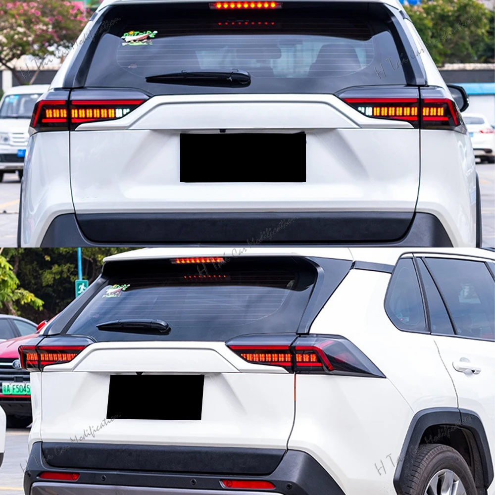 Фото Пара задних фонарей в сборе для Toyota RAV4 2018-2022, задний фонарь, стоп-сигнал, фары дальнего света, противотуманные фары, указатель поворота, светодиодные задние фонари №2
