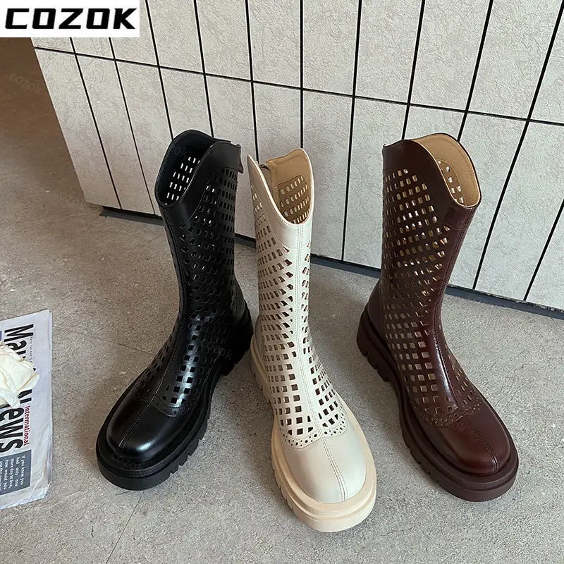 

Summer Mesh Boots Mid-tube Chimney Thick-soled Heightened Boots Women's 2022 New Breathable Hollow Small Short Boots Thin Boots