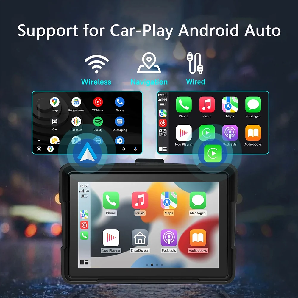 Новый беспроводной мотоциклетный CarPlay ЖК-дисплей сенсорный экран Apple Android Авто Moto