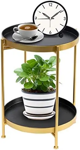 

Table, Round Foldable End Table, Telephone Table with Removable Trays, Hallway, Living Room, Metal, Easy Assembly, Space Saving,