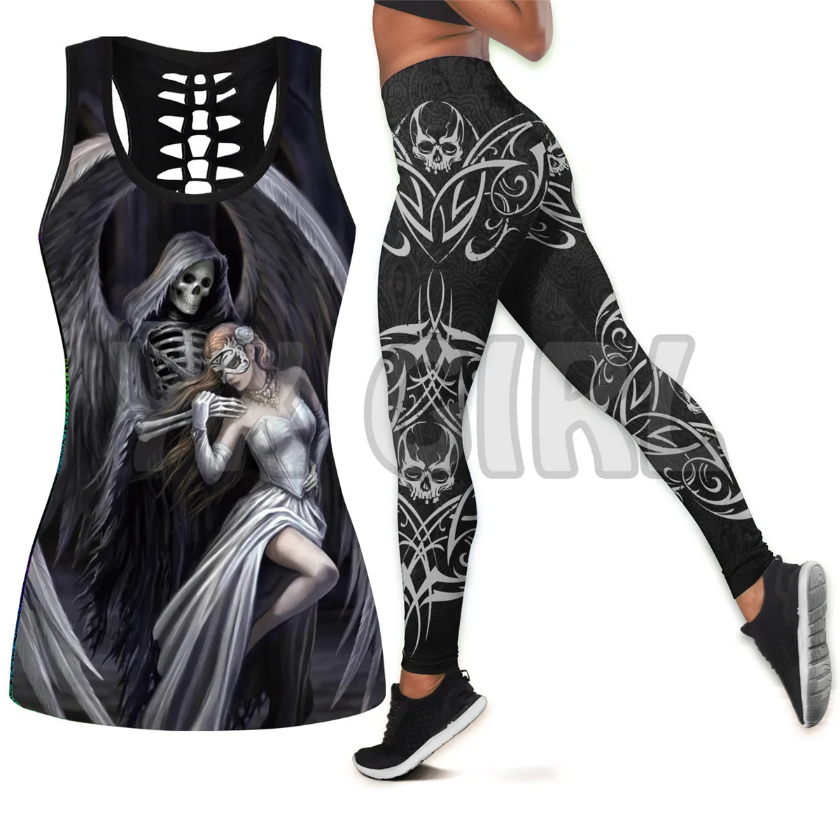 Angel Skull  3D Printed Tank Top+Legging Combo Outfit Yoga Fitness Legging Women