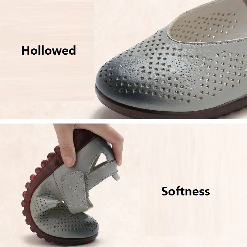 Genuine Leather Mary Jane Flats Women's Summer Sandal Loafers Woman Oxford Female Shoes V Cut Handmade Moccasins Women Shoes