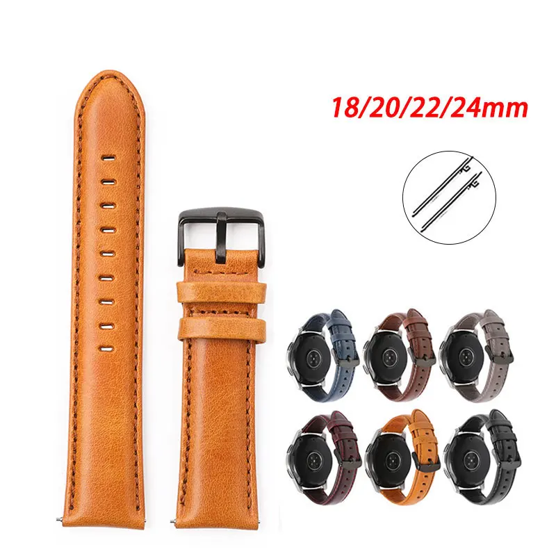 

Oil Wax Cow Leather Watch Band 18mm 20mm 22mm 24mm Quick Release Straps For Samsung Galaxy Watch 42mm 46mm Huawei GT2 Wrist Band