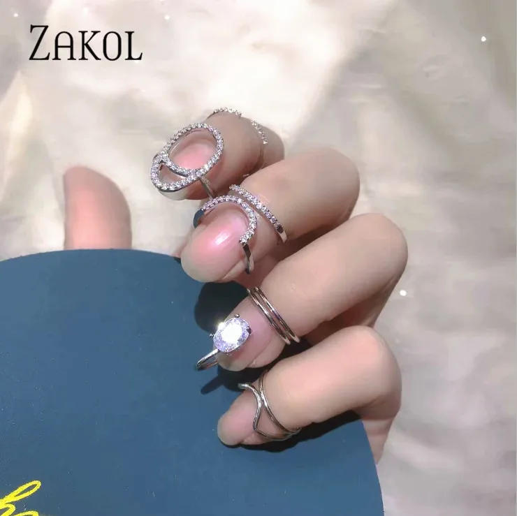 Женское ажурное металлическое кольцо ZAKOL открытое Ювелирное Украшение на кончик