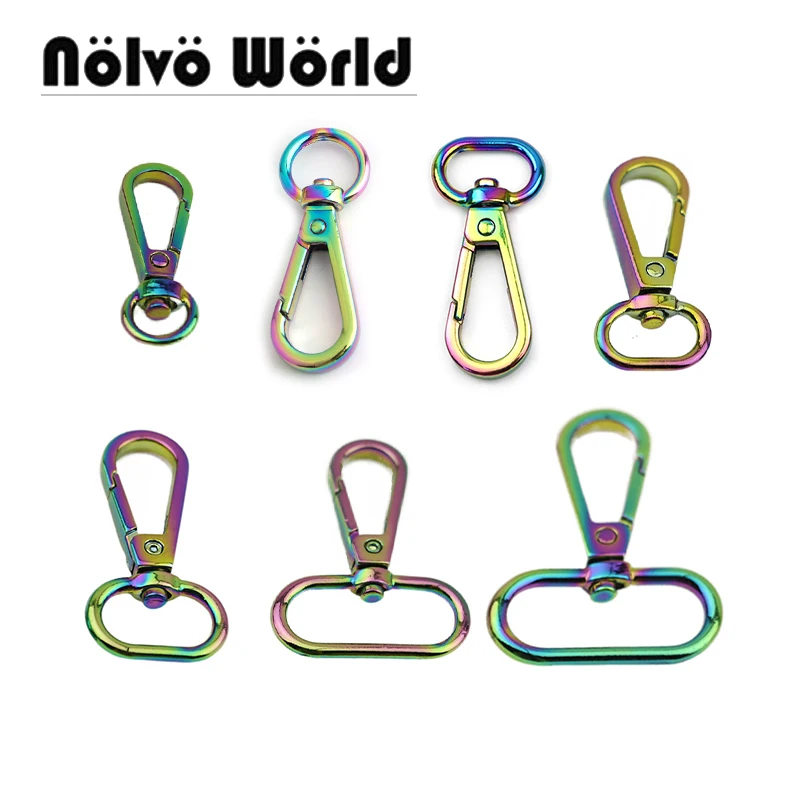 20-100pcs 7 Size New Rainbow Snap Hooks Swivel Clips Metal Buckles Leather Bag Keychain Dog Collar Wholesale Accessories