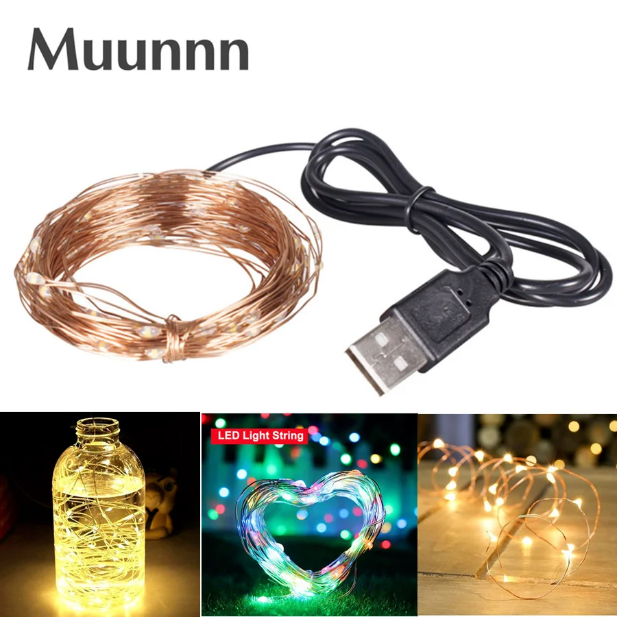 

USB 5V LED String Lights 5/10m Fairy Copper Wire String Outdoor Waterproof Garland For Christmas Party Room Wedding Decor