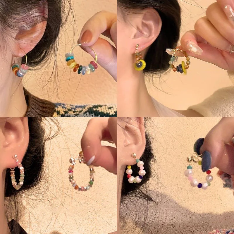 

Colorful Summer Ethnic Style Beaded Retro Charm Hoop Earrings Advanced Niche Design Beautiful Women's Jewelry Gifts
