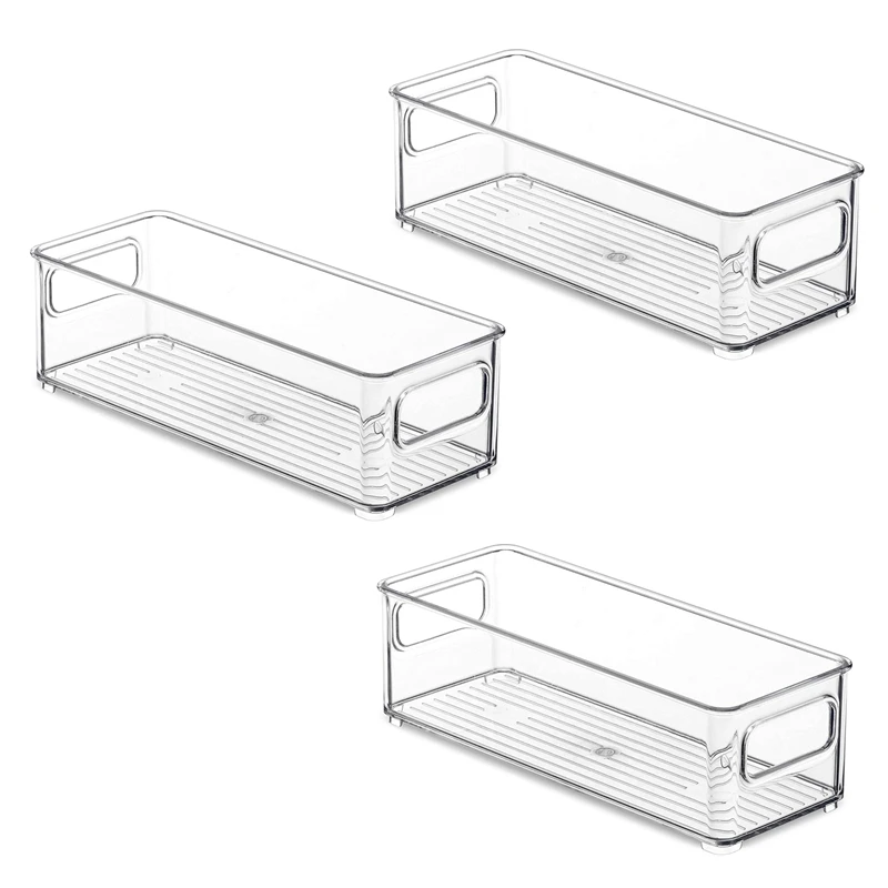 

3 Pcs Refrigerator Organizer Bins, Clear Stackable Plastic Food Storage Rack with Handles for Pantry, Kitchen