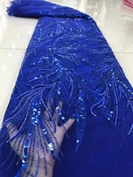 royal blue french lace fabric for african wedding luxury nigerian sequins lace fabrics beaded embroidery tulle fabric
