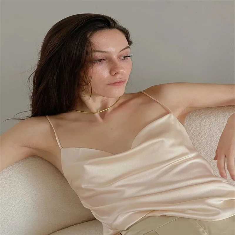 

Sexy Women Camisole Backless Cross Drape Tops Elegant Spaghetti Straps Sleeveless Satin Silky Corset Top Female Summer 2022