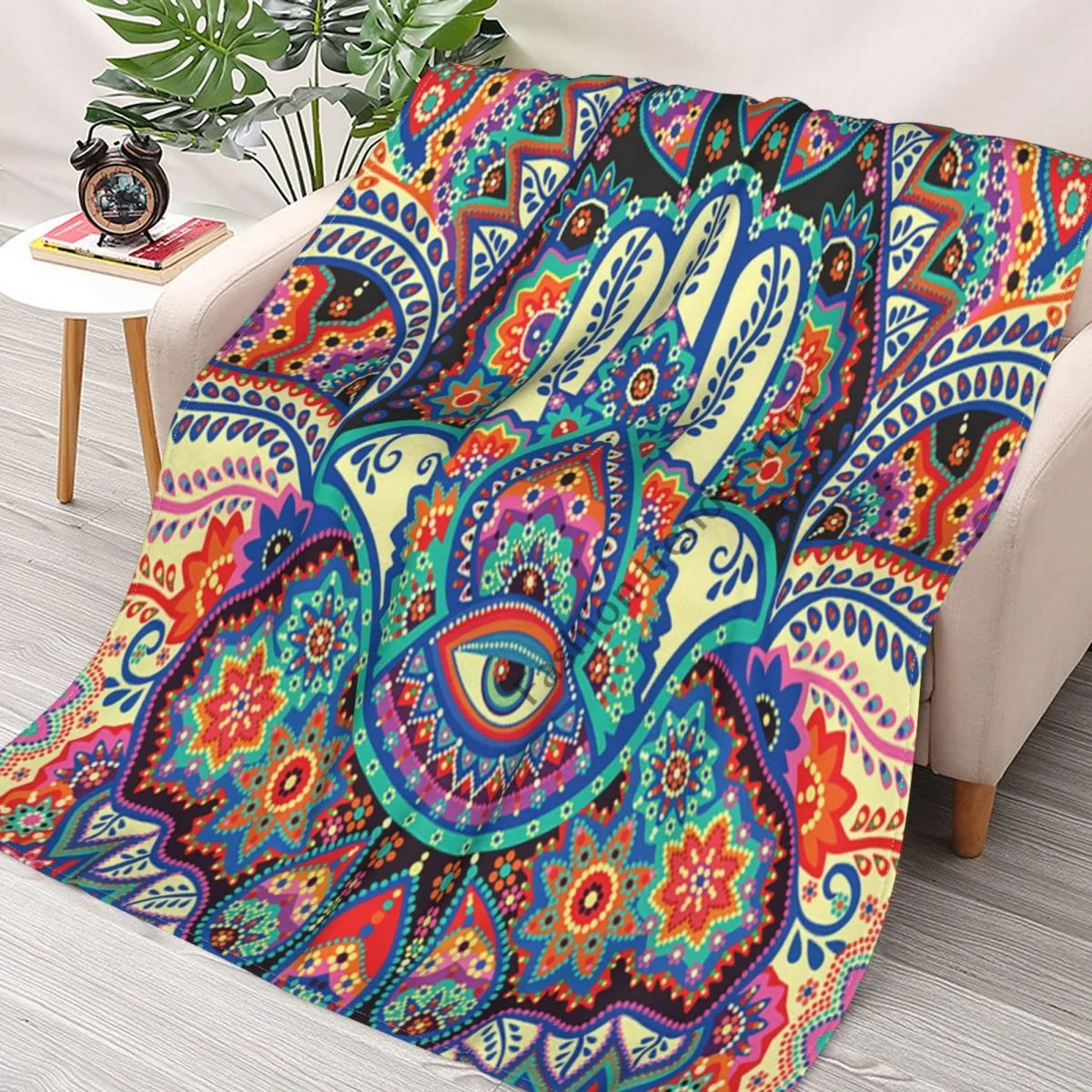 

Bohemian Hamsa Hand Blanket Fleece Textile Decor Breathable Warm Throw Blankets for Sofa Couch Bedding Throws