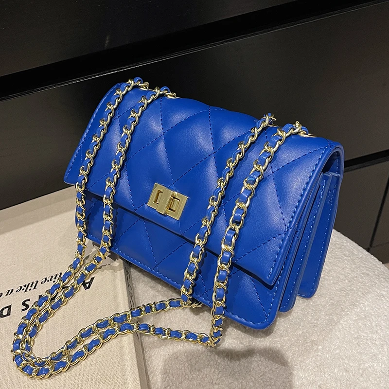 

Vintage Style Women's Bag 2022 Klein Blue Bag Female New Ins Fashion Shoulder Bag Messenger Bag Diamond Lattice Square Bag