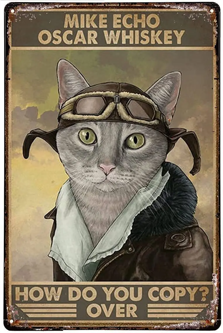

8x12 дюймов Meow Pilot Cat Tin Sign Man пещера Bar Decor