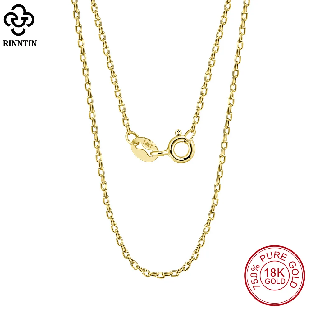 

Rinntin Real 18K Solid Gold 1.0mm Cable Chain Necklace for Women Pure White/Rose/Yellow Gold Women's Neck Chain Jewelry EC01