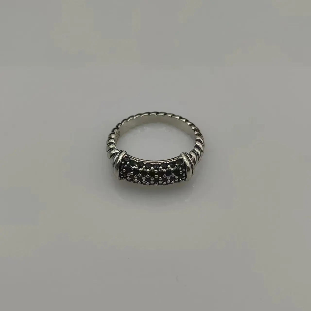 David Yurman Rings Cable Collectibles Twisted Line Black White Stone Stack in Sterling Silver with Pavé Diamonds